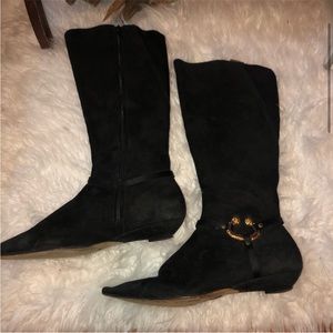 J Vincent black suede mid calf flat boots size 10M
